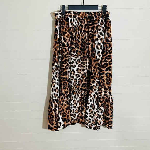 Talbots Button Front Midi Skirt Animal Print Leopard Print SZ L - Picture 5 of 8